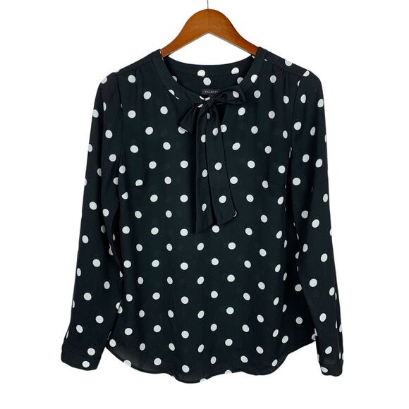Talbots Polka Dot Blouse Tie Neck Black White Long Sleeve Women's S - Picture 1 of 5